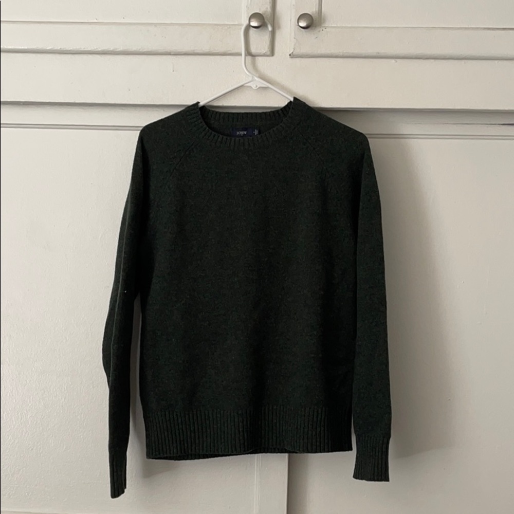 J CREW size S dark green wool crew neck sweater